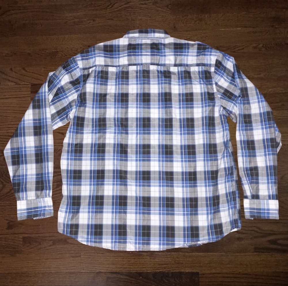 Mens Akademiks Black Blue White Plaid Button Front Shirt Size 5XL XXXXXL - Picture 6 of 11